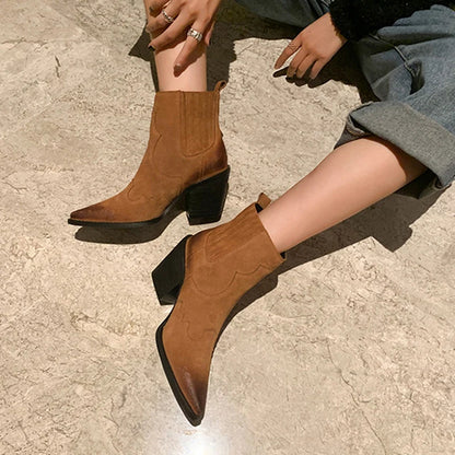 Eldorado Natural Leather Western Ankle Boots