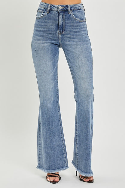 The Janice High Waist Raw Hem Flare Jeans