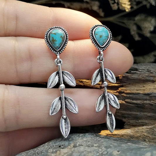 The Ashley Vintage Silver & Turquoise Stone Vine Earrings