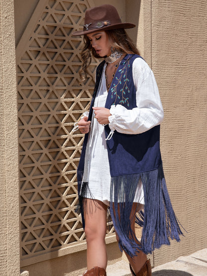 The Carmela Open Fringed Vest