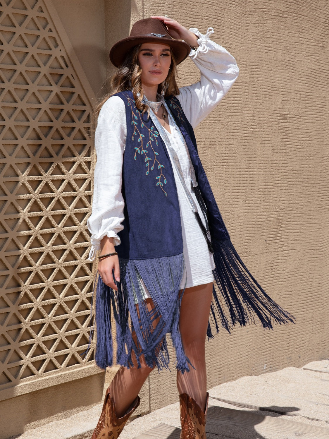 The Carmela Open Fringed Vest