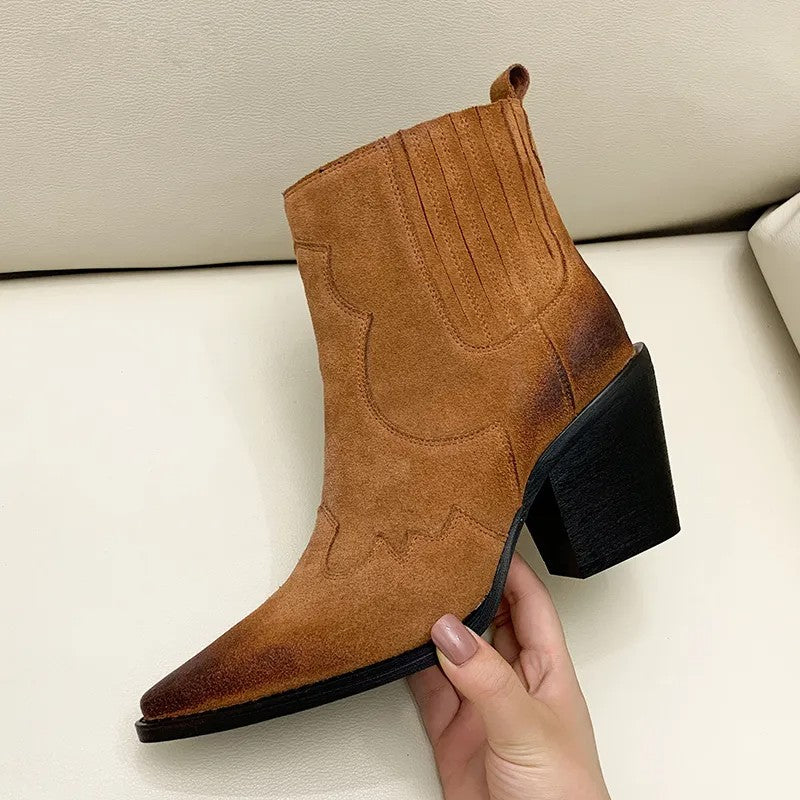 Eldorado Natural Leather Western Ankle Boots