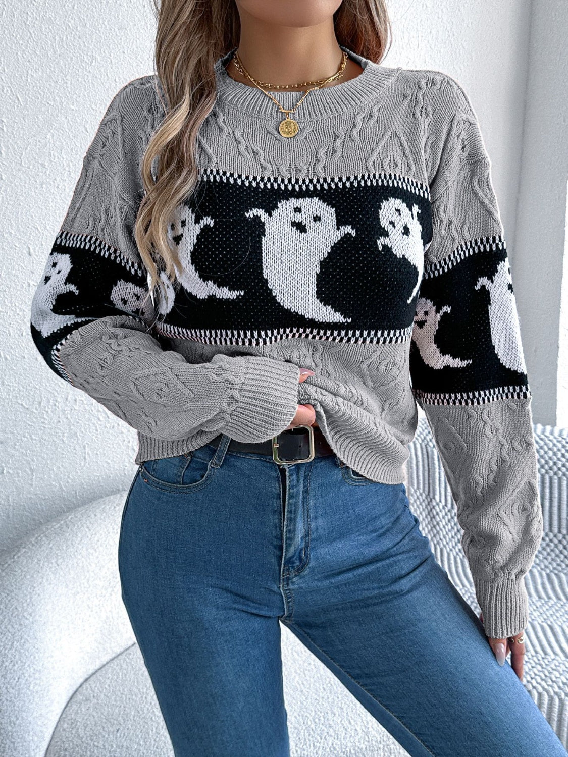 The Sporty Spectre Textured Pullover Halloween Sweater