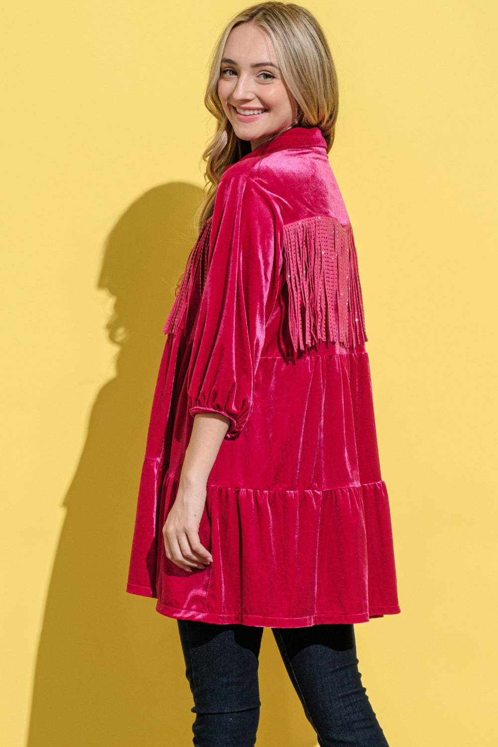 Style Stampede Magenta Velvet Shirt Dress Tunic