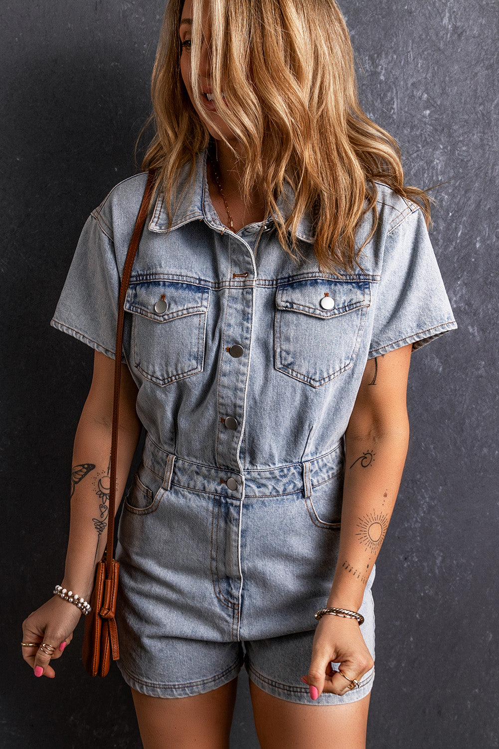 The Marin Light Wash Denim Romper