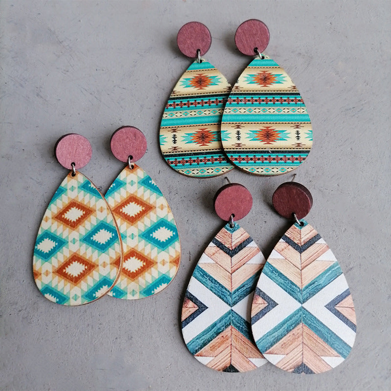 The Jessamine Geometric Aztec Print on Wood Earrings