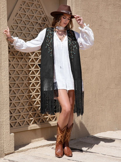 The Carmela Open Fringed Vest