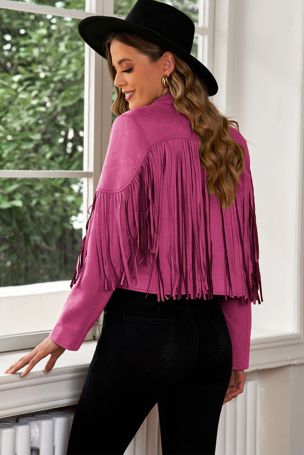 The Reba Vegan Suede Fringe Moto Jacket