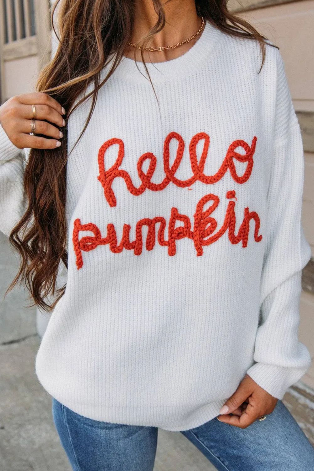 Hello Pumpkin Ribbed Pullover Sweater