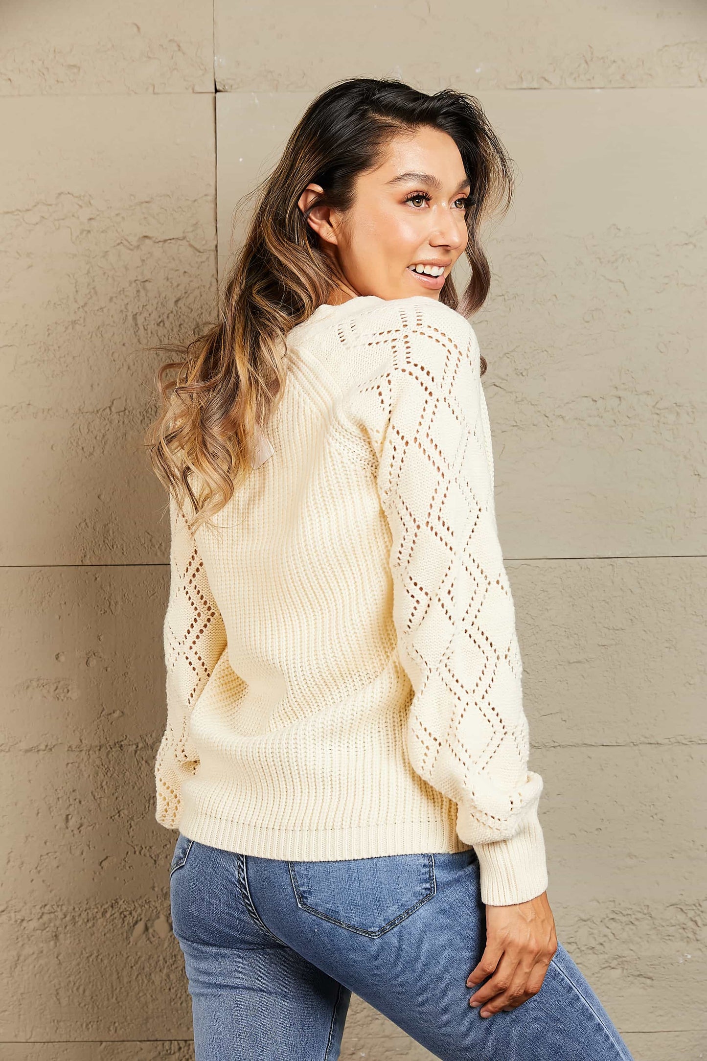 The Lauren Textured Lantern Sleeve Cardigan