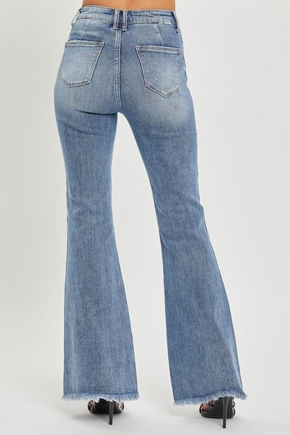 The Janice High Waist Raw Hem Flare Jeans