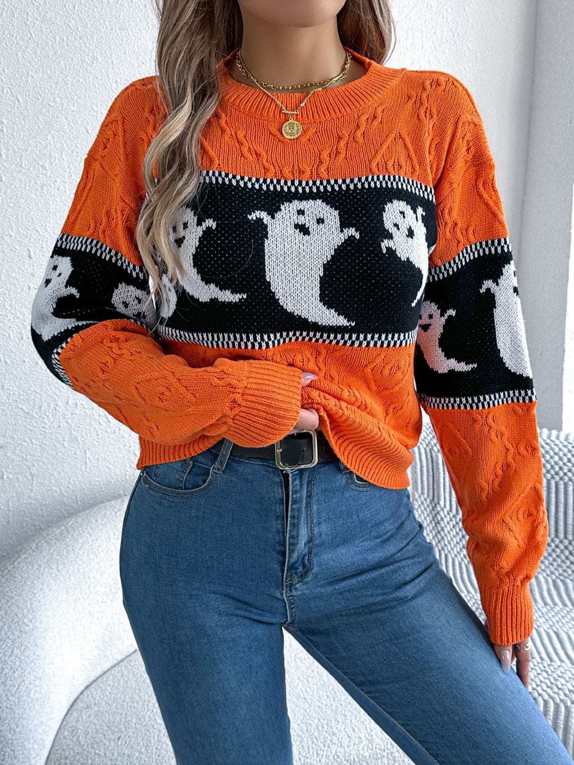 The Sporty Spectre Textured Pullover Halloween Sweater