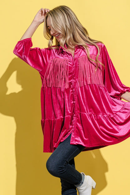 Style Stampede Magenta Velvet Shirt Dress Tunic