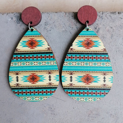 The Jessamine Geometric Aztec Print on Wood Earrings