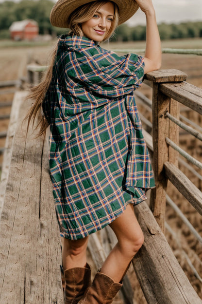 The Athena Plaid Button-Down Shirt Dress