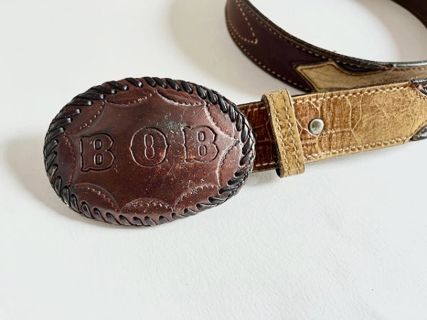 1980s Vintage Western Name Buckle Belt