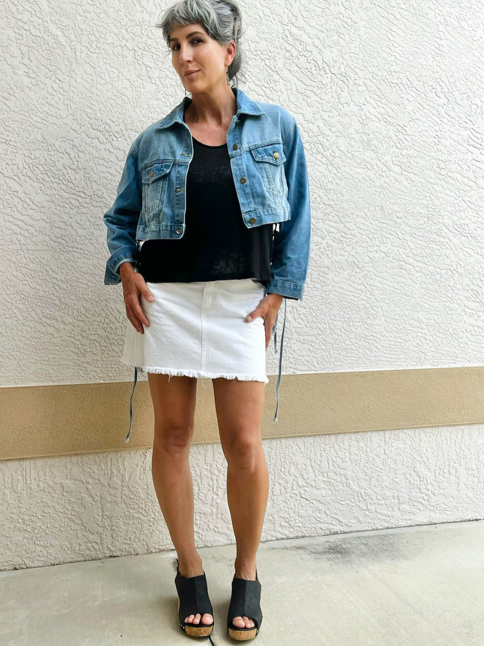 The Mullet Cropped Denim Jacket With Woven Fringe Back