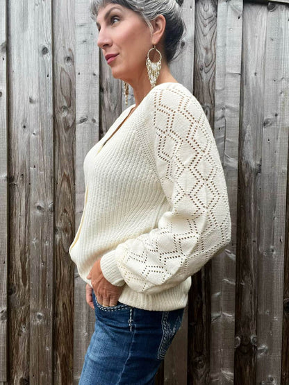 The Lauren Textured Lantern Sleeve Cardigan