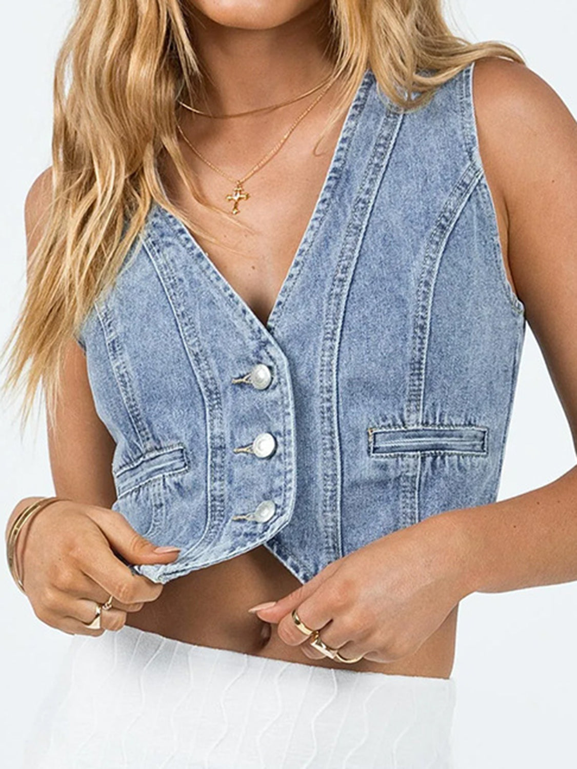 The Lola Cropped Denim Vest