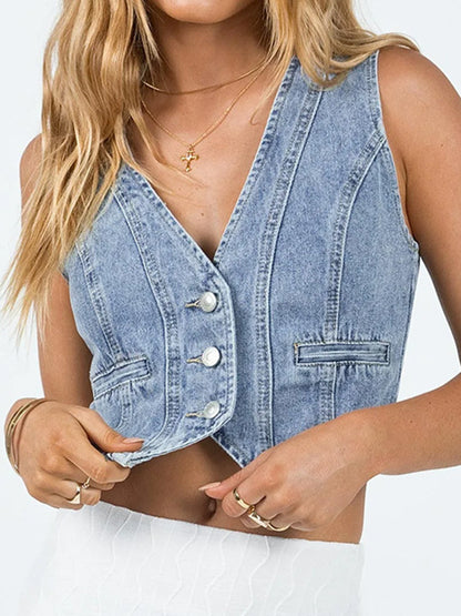 The Lola Cropped Denim Vest