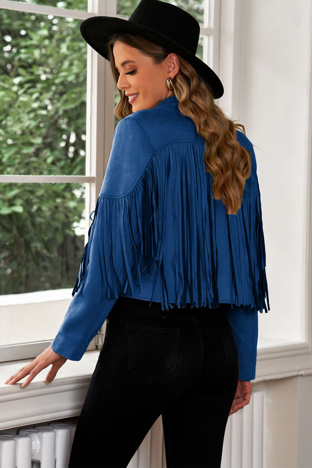 The Reba Vegan Suede Fringe Moto Jacket