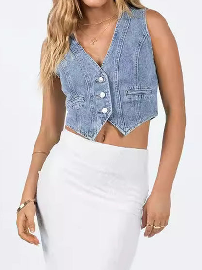 The Lola Cropped Denim Vest