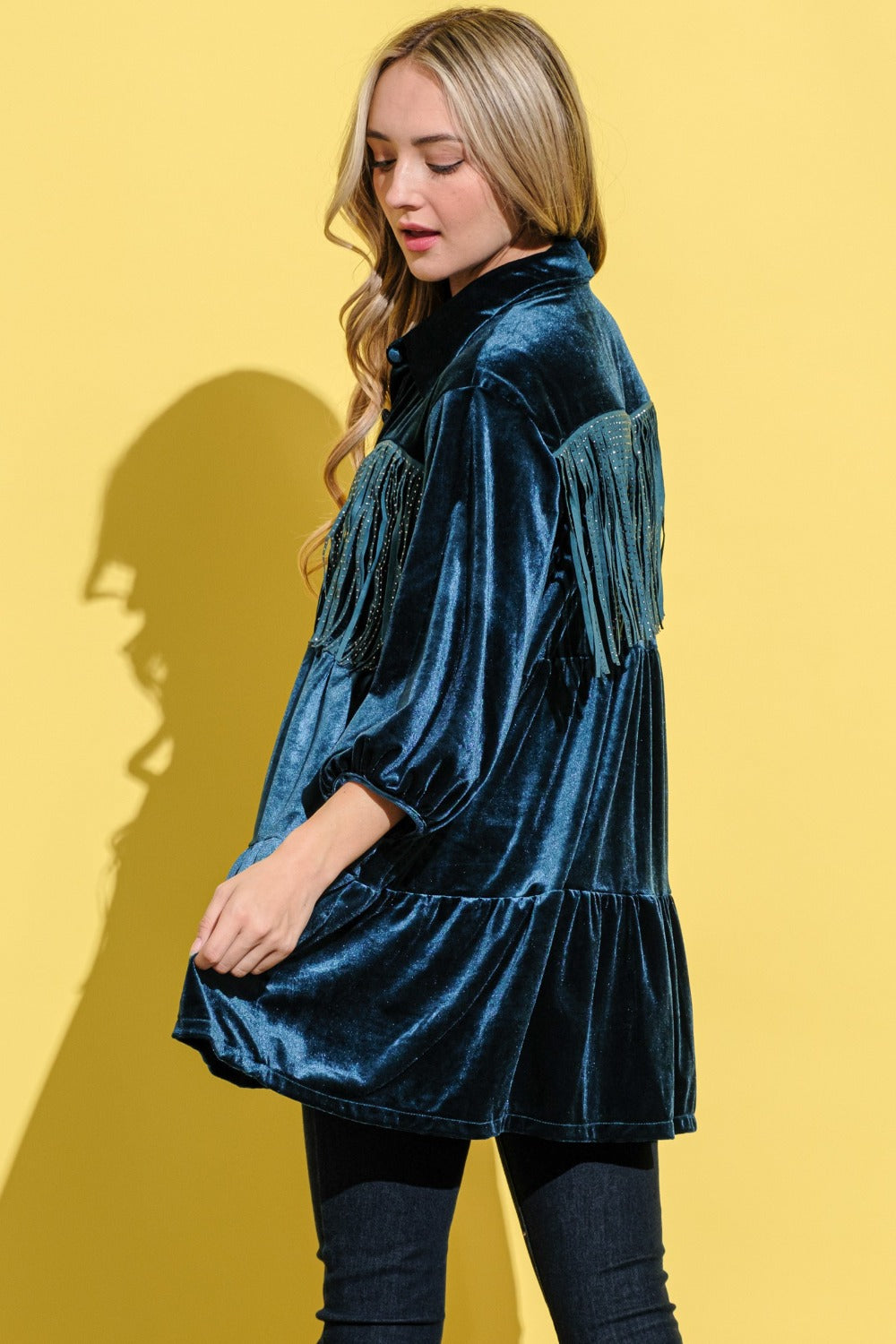 Style Stampede Teal Velvet Shirt Dress Tunic