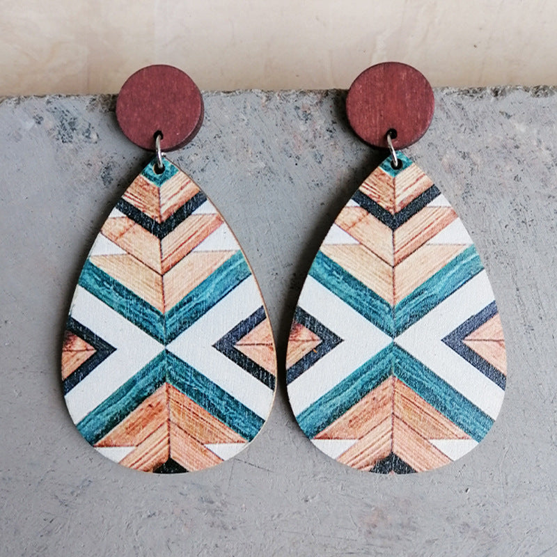 The Jessamine Geometric Aztec Print on Wood Earrings