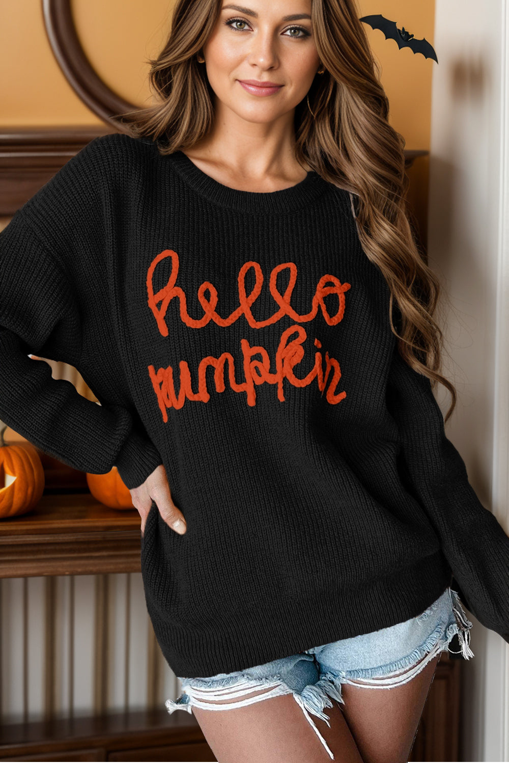 Hello Pumpkin Ribbed Pullover Sweater