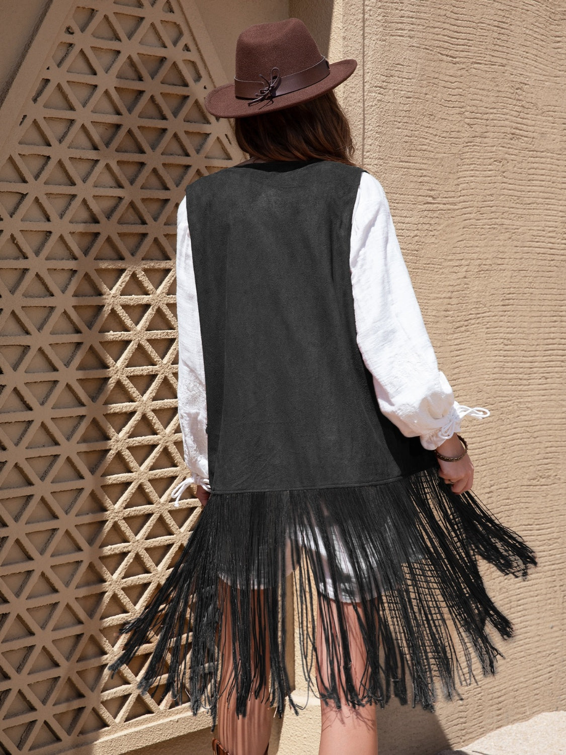 The Carmela Open Fringed Vest