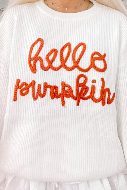 Hello Pumpkin Ribbed Pullover Sweater