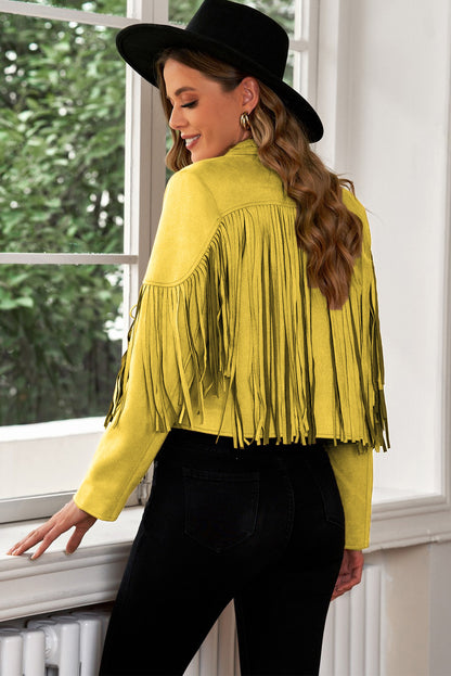 The Reba Vegan Suede Fringe Moto Jacket