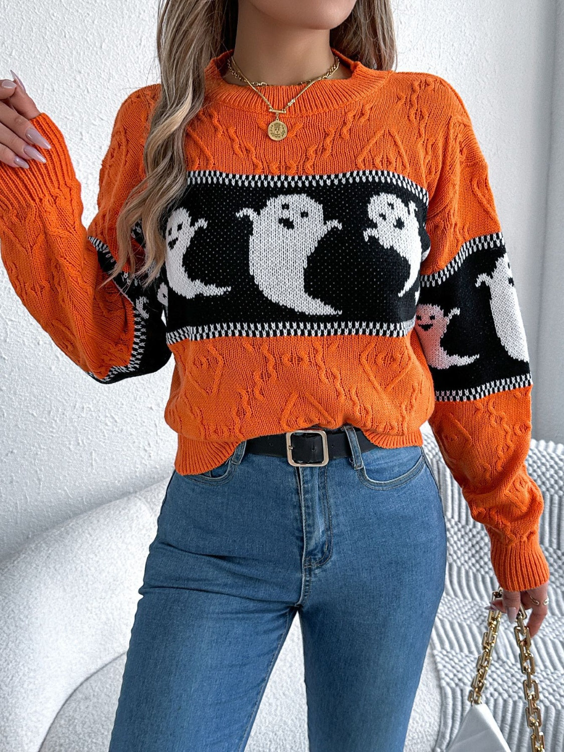 The Sporty Spectre Textured Pullover Halloween Sweater