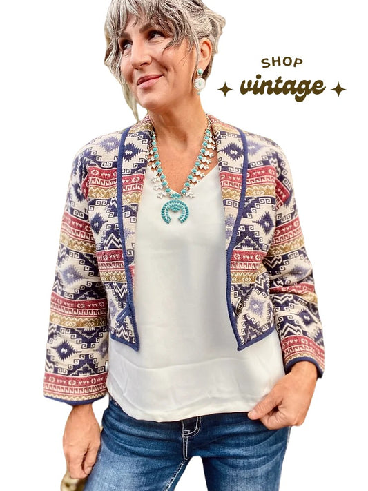 Vintage 80s Tapestry Cropped Ranchwear Jacket (L)