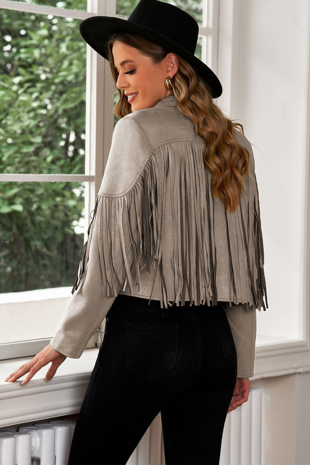 The Reba Vegan Suede Fringe Moto Jacket