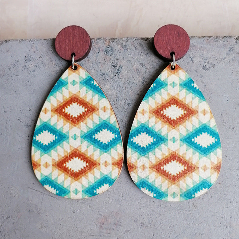 The Jessamine Geometric Aztec Print on Wood Earrings