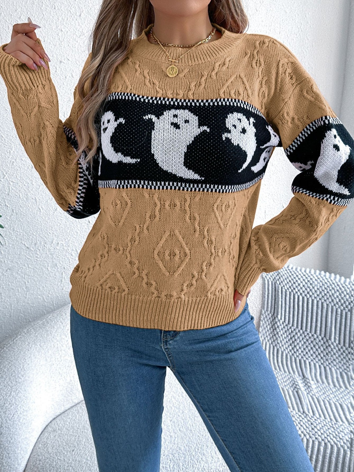 The Sporty Spectre Textured Pullover Halloween Sweater