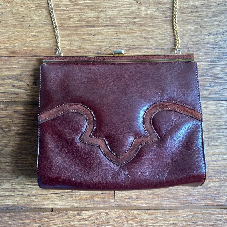 1970s Western Motif Kiss Lock Retro Handbag